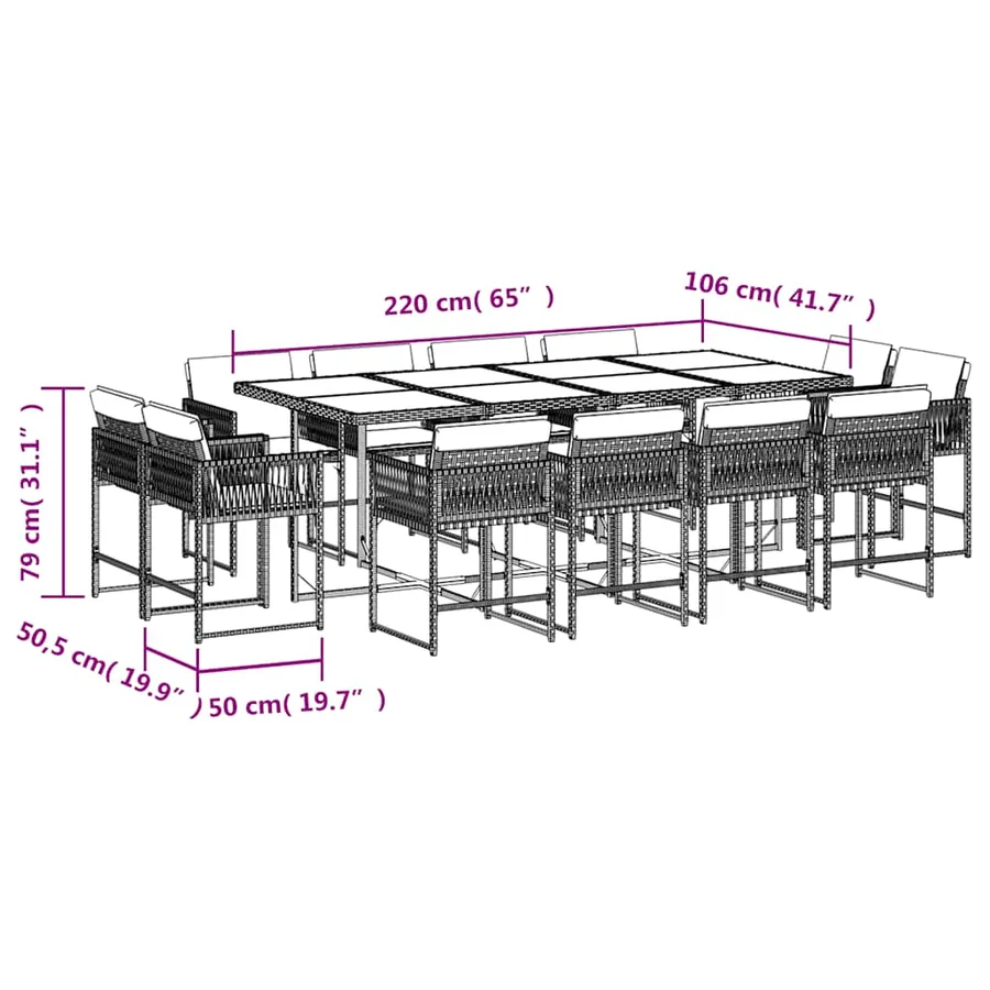 Ensemble à manger de jardin et coussins 13 pcs gris clair rotin - 8