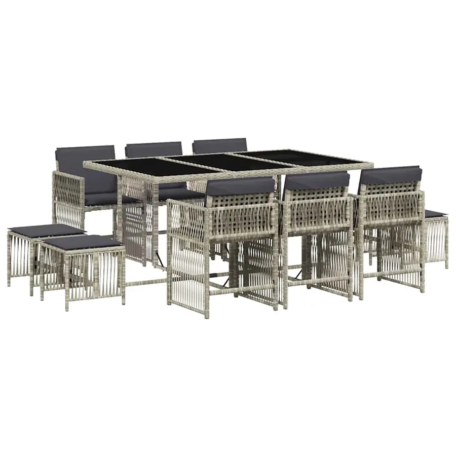 Ensemble à manger de jardin 11pcs avec coussins gris poly rotin - 2