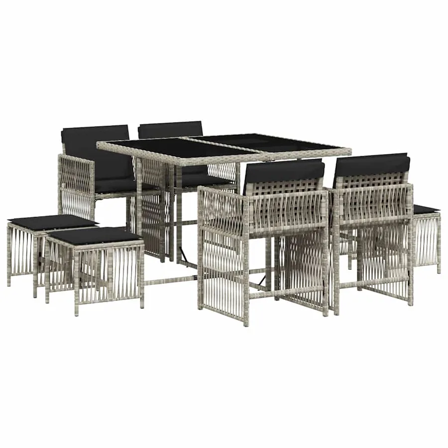 Ensemble à manger de jardin et coussins 9 pcs gris clair rotin - 2