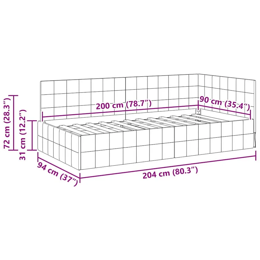 Cadre de lit d'angle Gris clair 90 cm x 200 cm Velours - 11