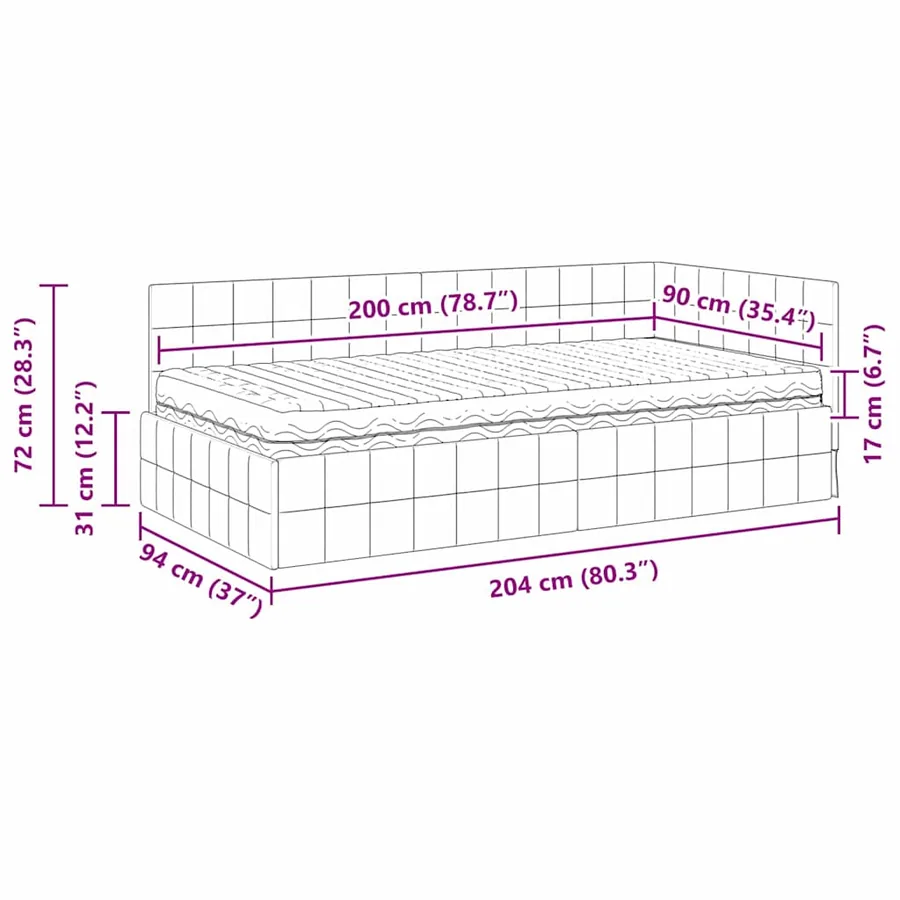 Cadre de lit d'angle avec matelas 2 pcs Gris clair Velours - 14