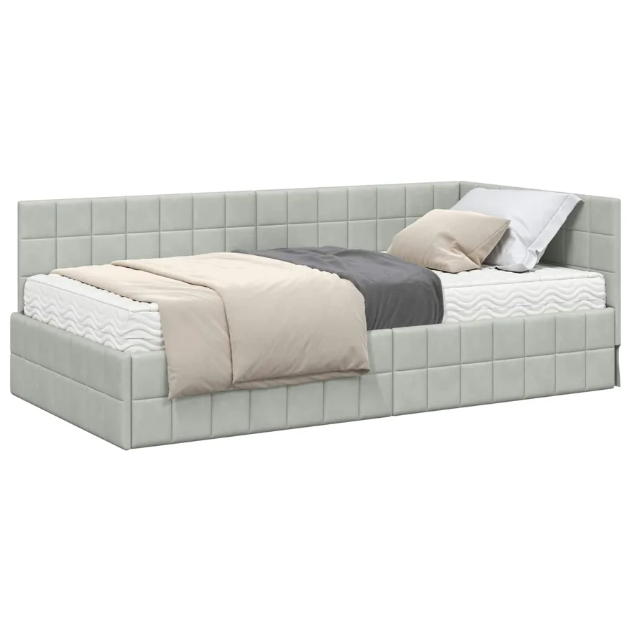 Cadre de lit d'angle avec matelas 2 pcs Gris clair Velours - 2
