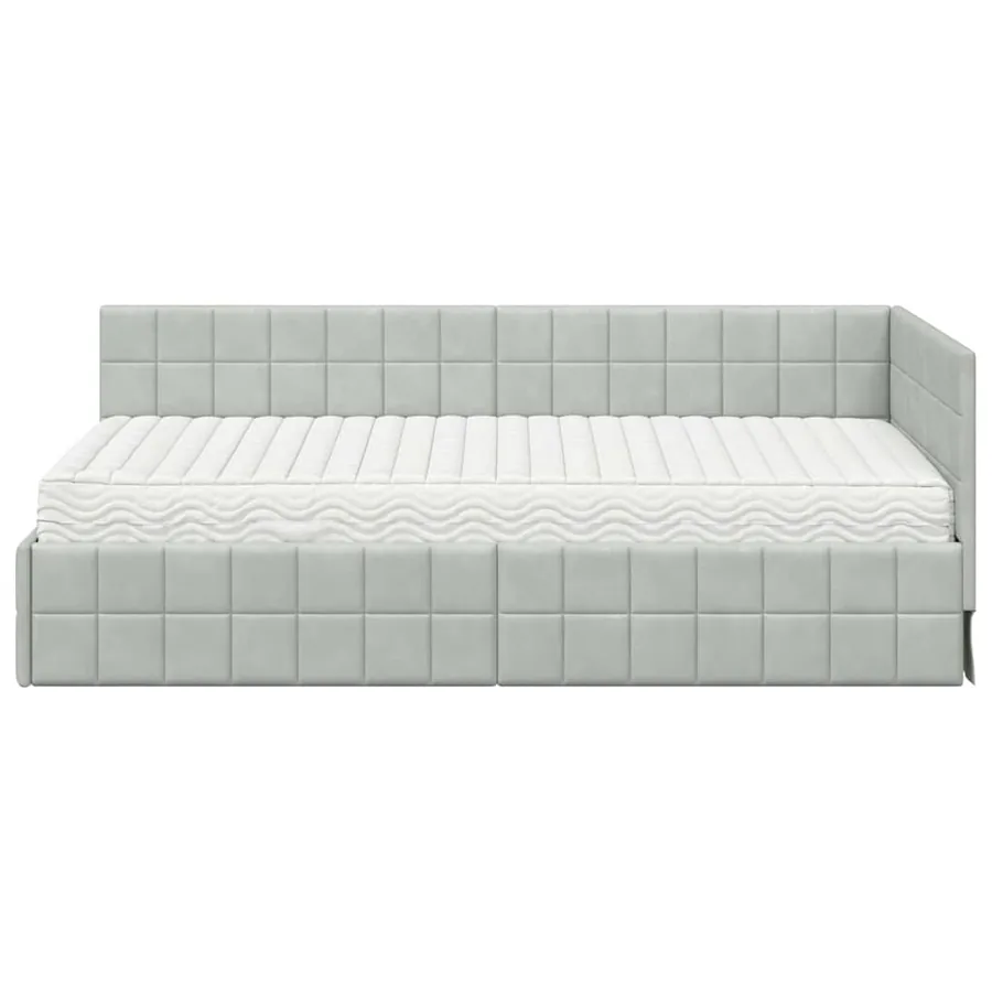 Cadre de lit d'angle avec matelas 2 pcs Gris clair Velours - 5