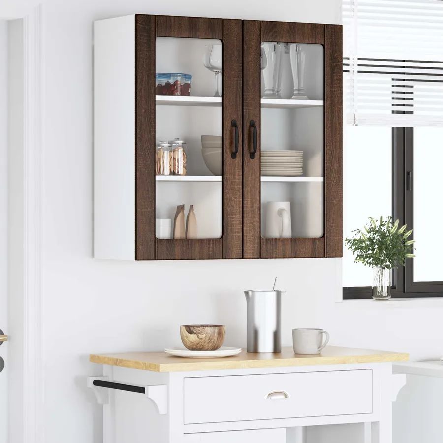 Cabinet en verre mural LUCCA Chêne brun 80 x 31 x 80 cm - 4