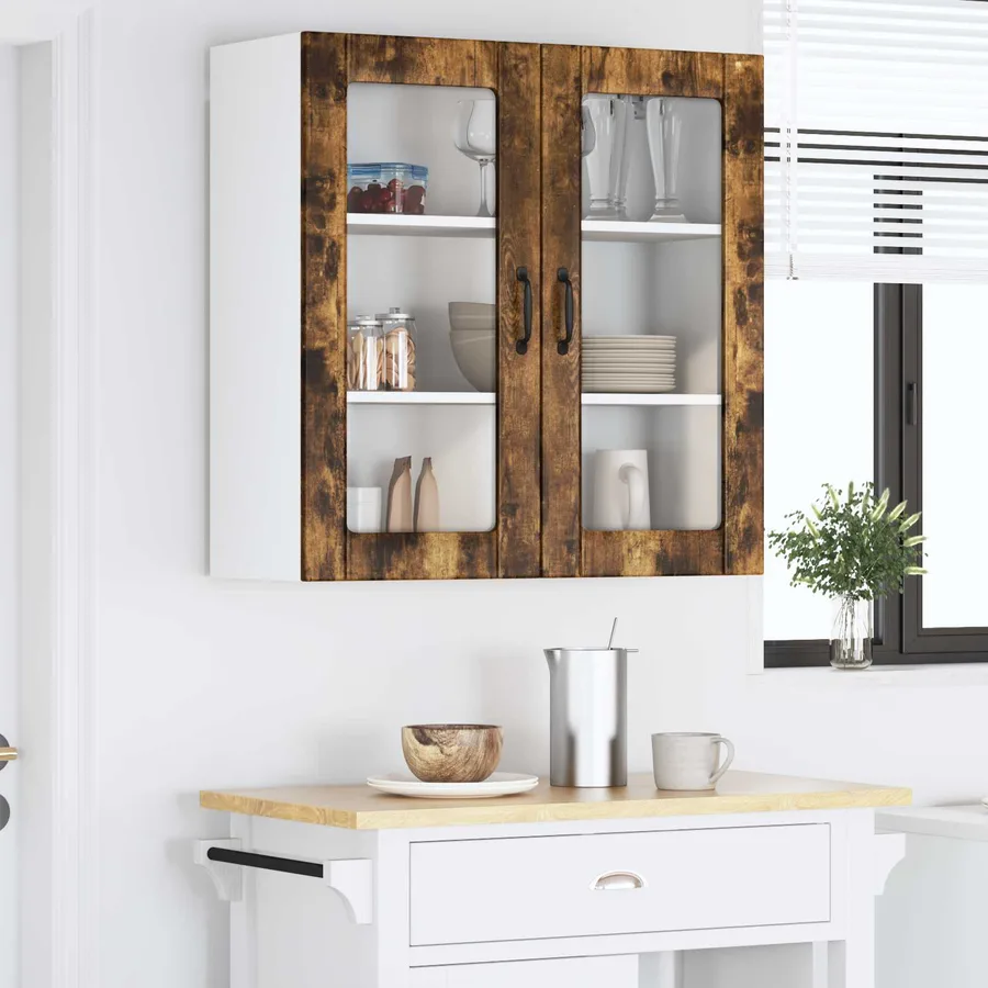 Cabinet en verre mural LUCCA Chêne fumé 80 x 31 x 80 cm - 4
