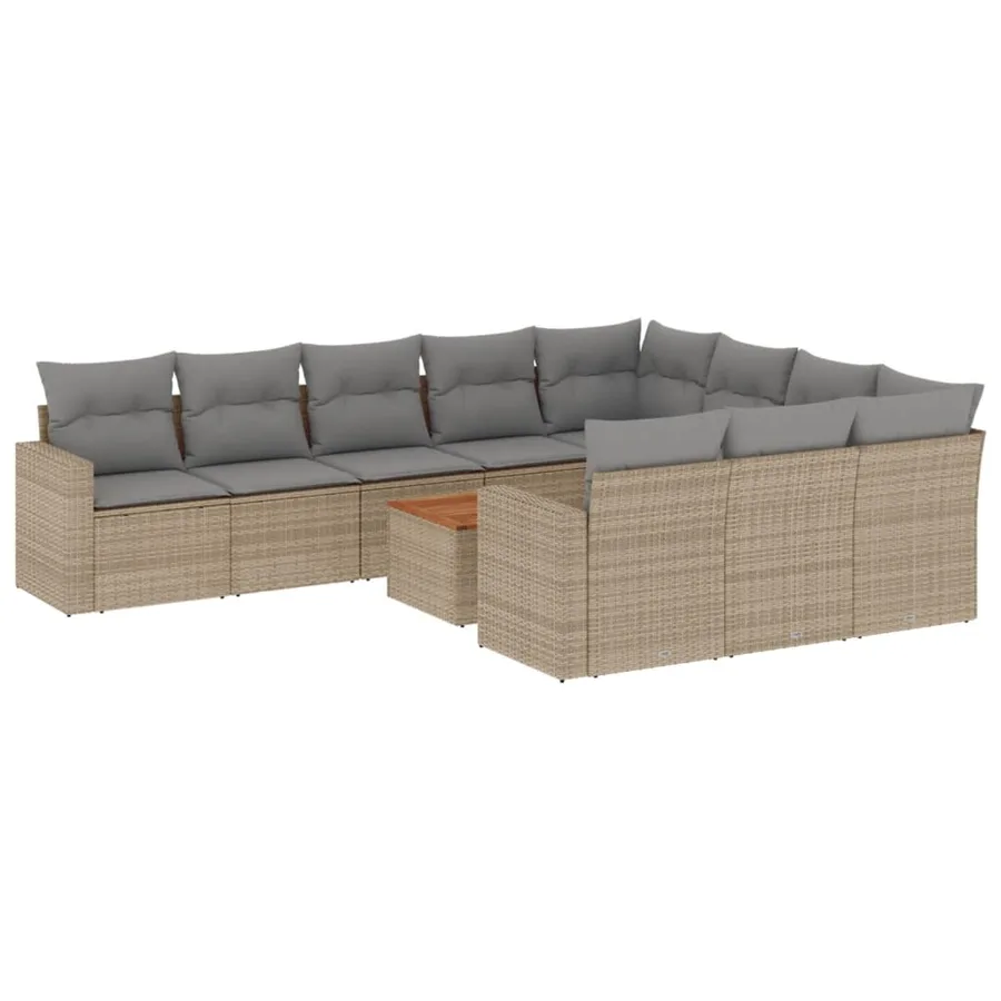 Salon de jardin 11 pcs avec coussins beige résine tressée - 2