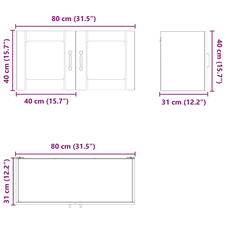 Cabinet en verre mural LUCCA Chêne noir 80 x 31 x 40 cm - 12