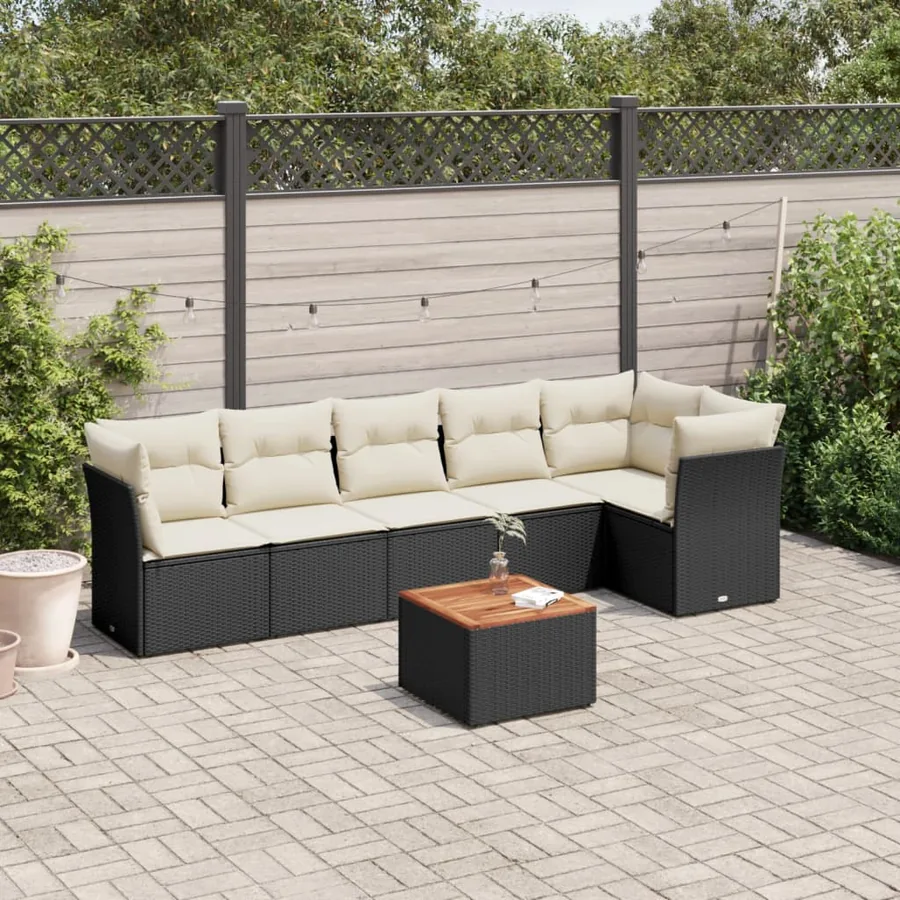 Salon de jardin 7 pcs avec coussins noir résine tressée 62 x 62 x 69 cm - 56,4 kg