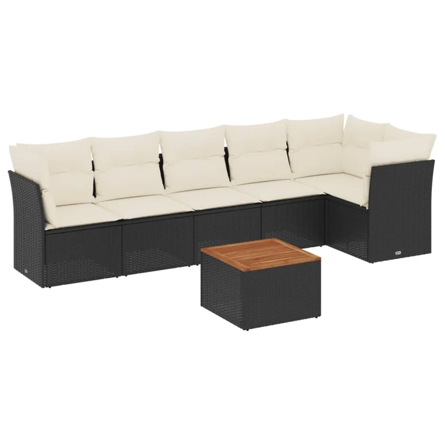 Salon de jardin 7 pcs avec coussins noir résine tressée 62 x 62 x 69 cm - 56,4 kg - 2