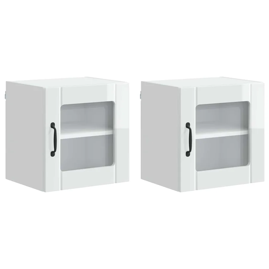 Cabinet en verre mural LUCCA 2 pcs Blanc brillant - 2
