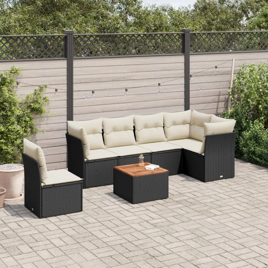 Salon de jardin 7 pcs avec coussins noir résine tressée 62 x 62 x 69 cm - 56,4 kg