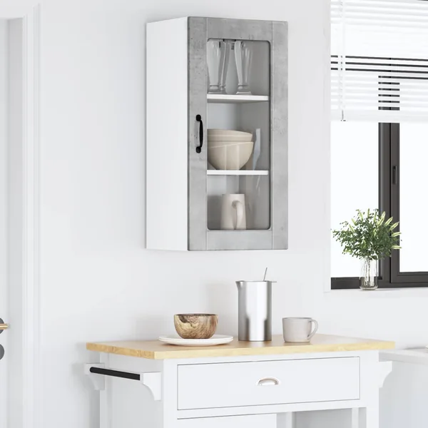 Cabinet en verre mural LUCCA 2 pcs Gris béton 40 x 31 x 80 cm
