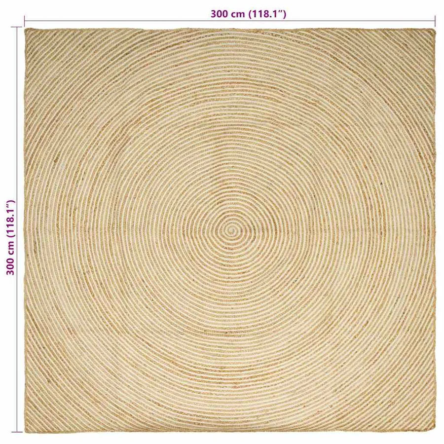 Tapis de surface Blanc 300 x 300 cm Jute - 8