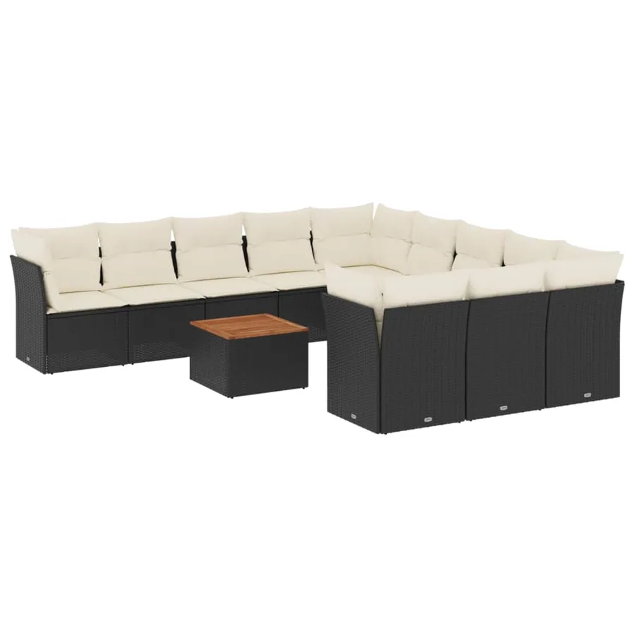 Salon de jardin 12 pcs avec coussins noir résine tressée - 2