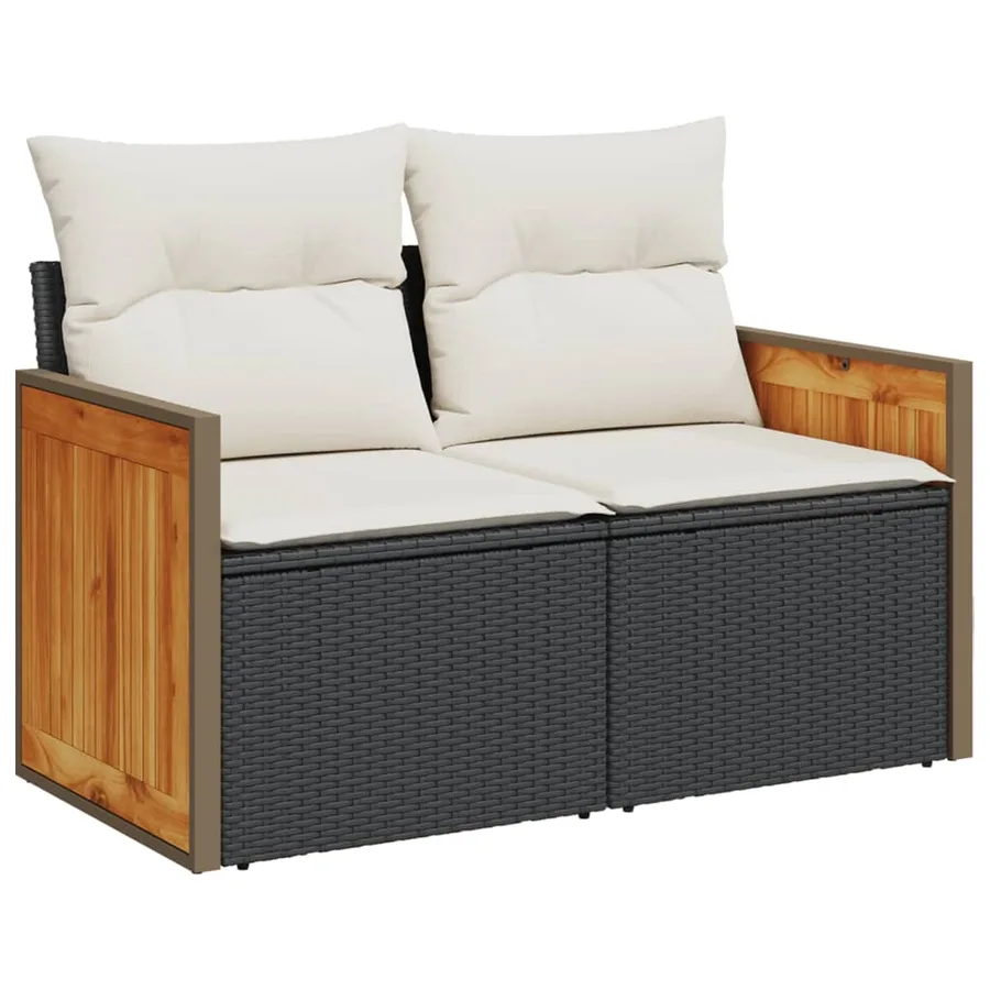 Salon de jardin 9 pcs avec coussins noir résine tressée - 5