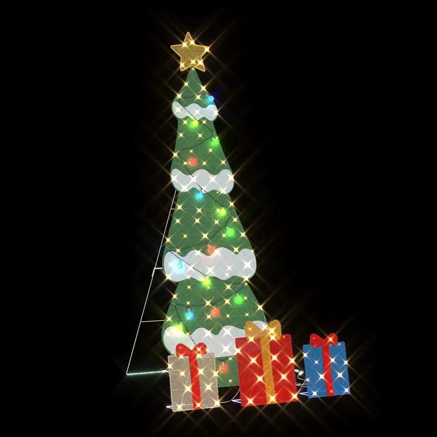 Sapin de Noël lumineux avec 3 boîtes-cadeaux 2D blanc chaud - 5