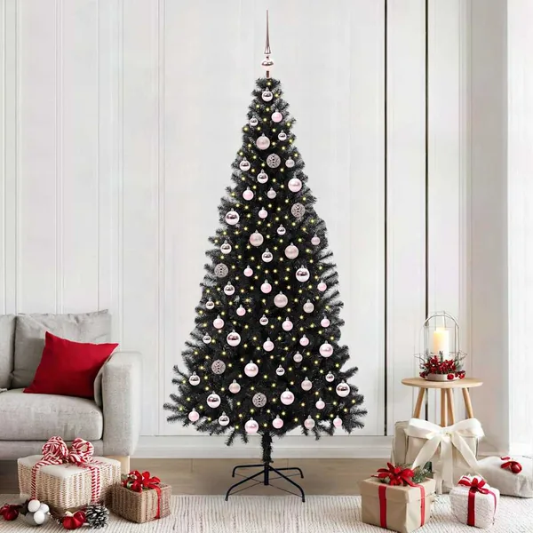 Sapin de Noël avec 300 LED avec support Noir 210 cm PVC