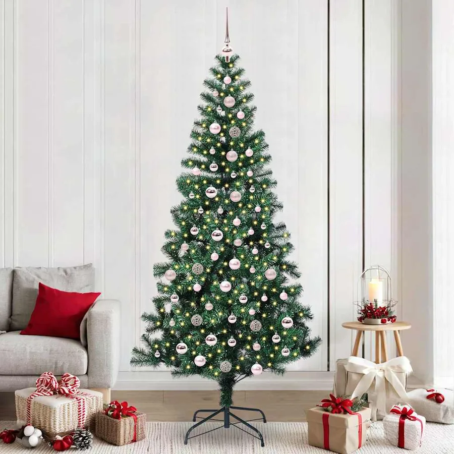 Sapin de Noël artificiel pré-éclairé Vert 240 cm PVC et métal