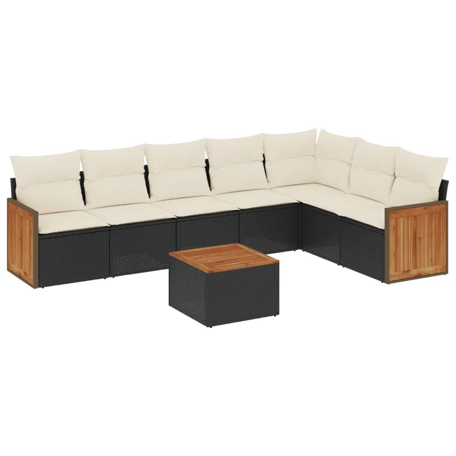 Salon de jardin 8 pcs avec coussins noir résine tressée - 2