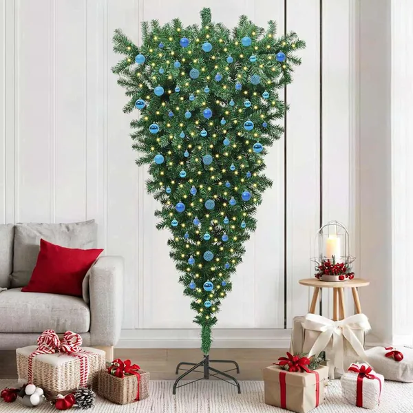 Arbre de Noël artificiel pré-éclairé à l'envers avec ensemble de boules
