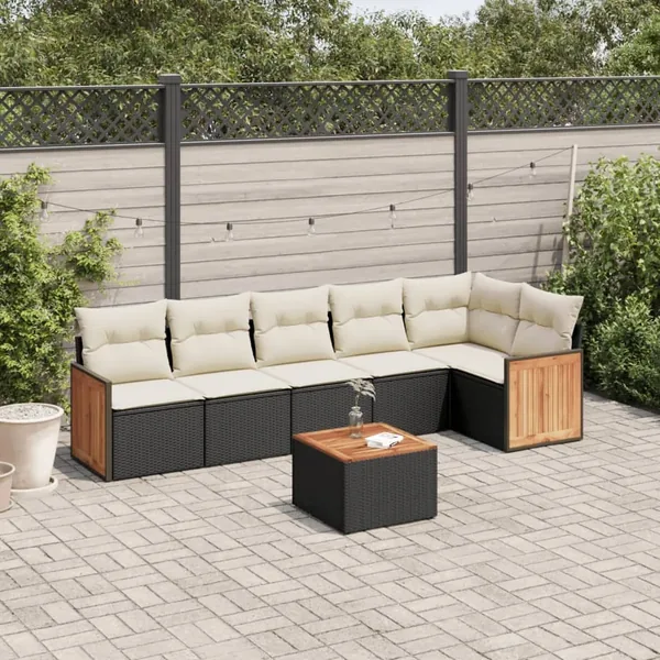 Salon de jardin 7 pcs avec coussins noir résine tressée 62 x 62 x 69 cm - 58,0 kg