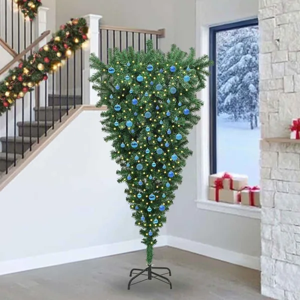 Arbre de Noël artificiel pré-éclairé à l'envers avec ensemble de boules