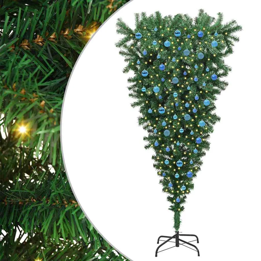 Arbre de Noël artificiel pré-éclairé à l'envers avec ensemble de boules - 2