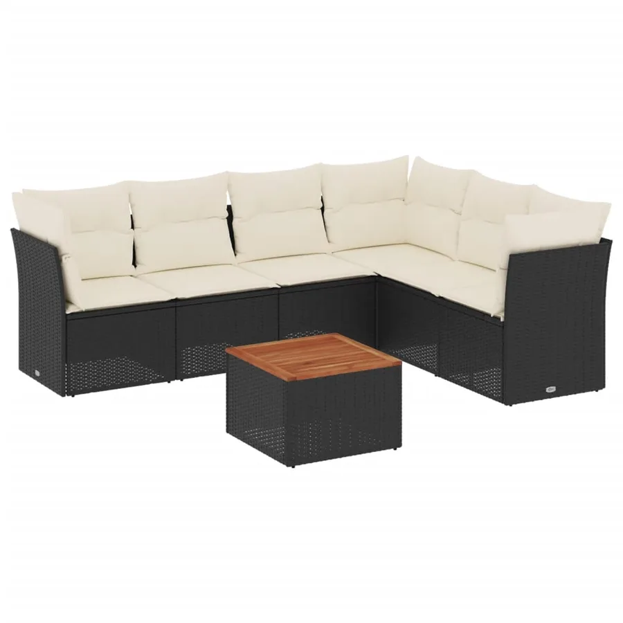 Salon de jardin 7 pcs avec coussins noir résine tressée 62 x 62 x 69 cm - 56,4 kg - 2