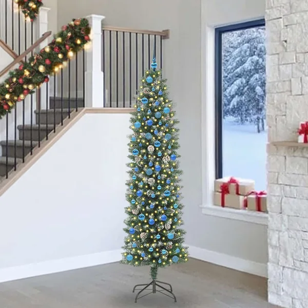 Arbre de Noël artificiel slim avec 300 LED Vert et blanc 240 cm