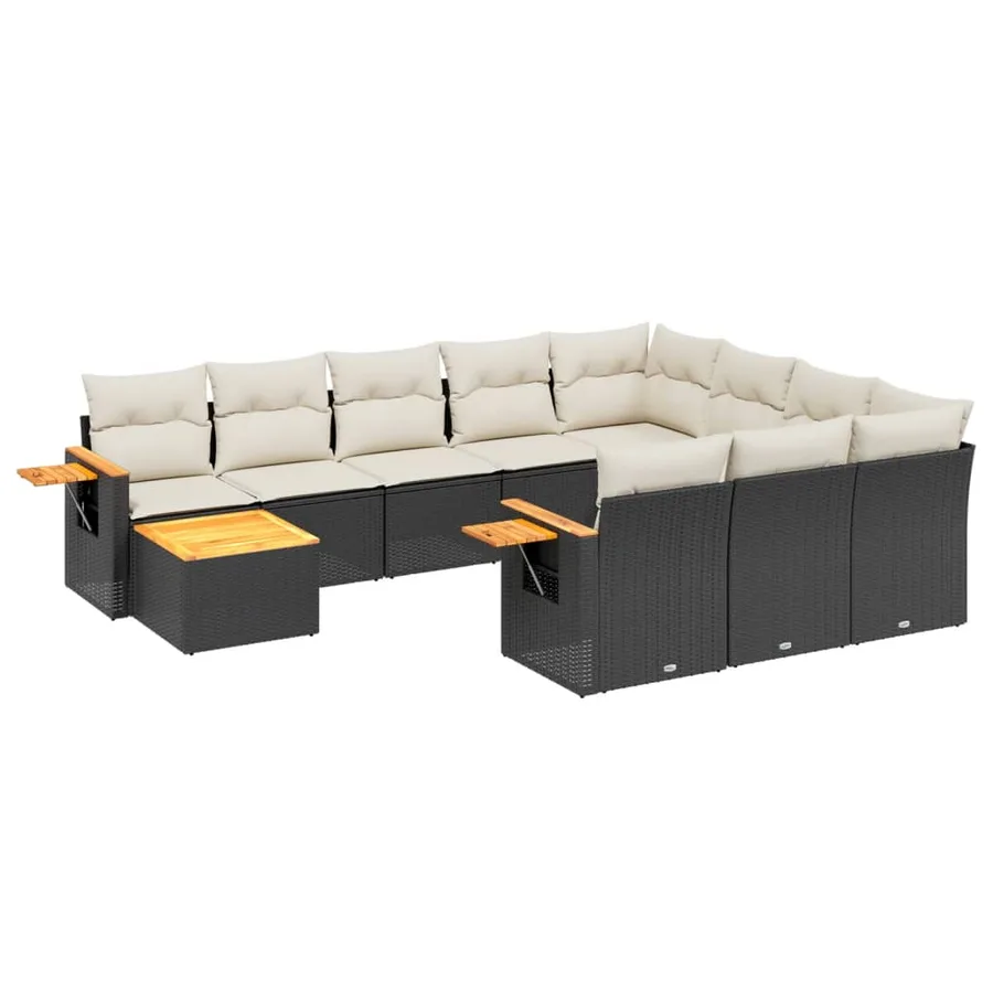 Salon de jardin 11 pcs avec coussins noir résine tressée - 2