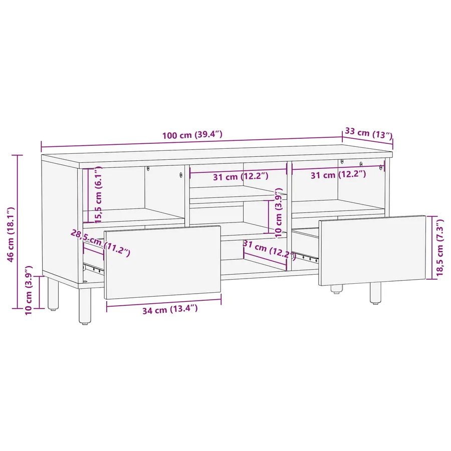 Meuble TV avec tiroir Finition Lavage Blanc 100 x 33 x 46 cm - 11