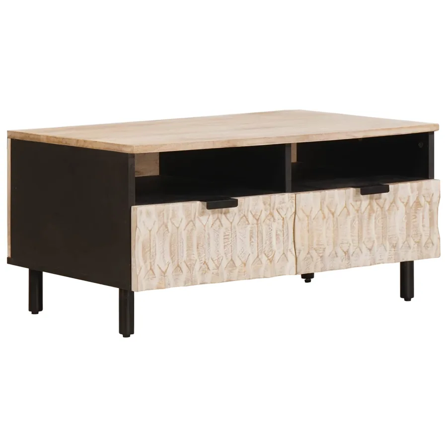Table basse Blanc 80 x 54 x 40 cm Bois de mangue massif