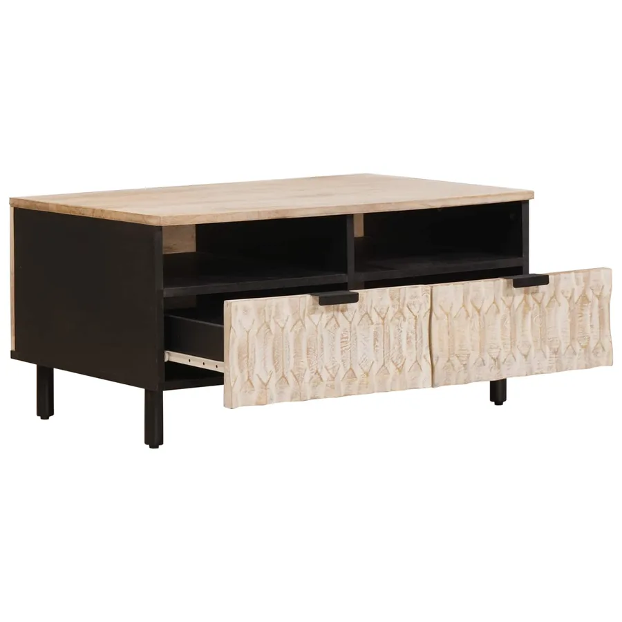 Table basse Blanc 80 x 54 x 40 cm Bois de mangue massif - 2