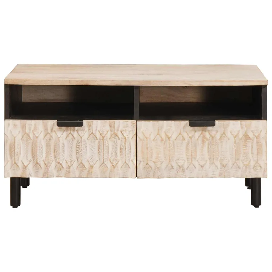 Table basse Blanc 80 x 54 x 40 cm Bois de mangue massif - 3