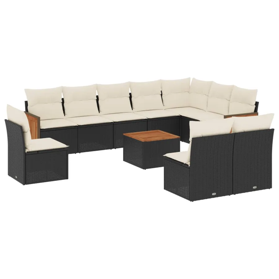 Salon de jardin 11 pcs avec coussins noir résine tressée - 2