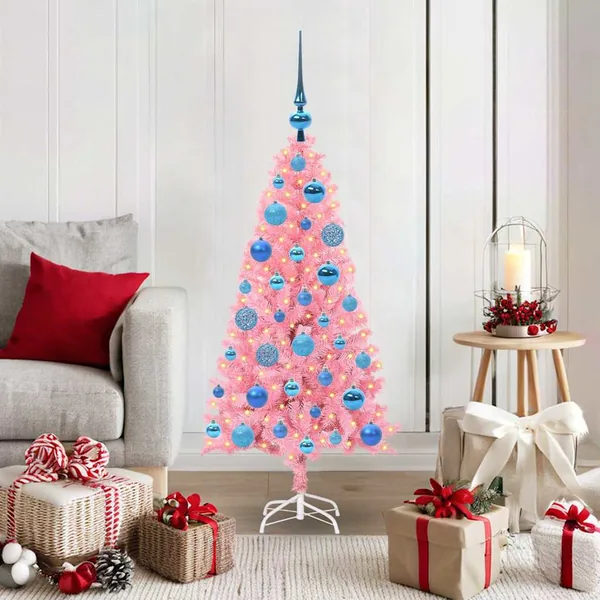 Sapin de Noël avec 150 LED avec support Rose 120 cm PVC