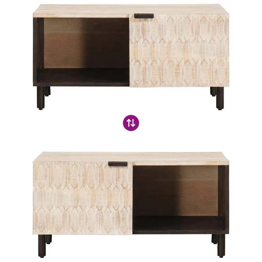 Table basse Blanc 80 x 50 x 40 cm Bois de mangue massif - 10