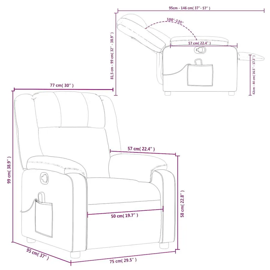 Fauteuil de massage inclinable Gris foncé Tissu - 13