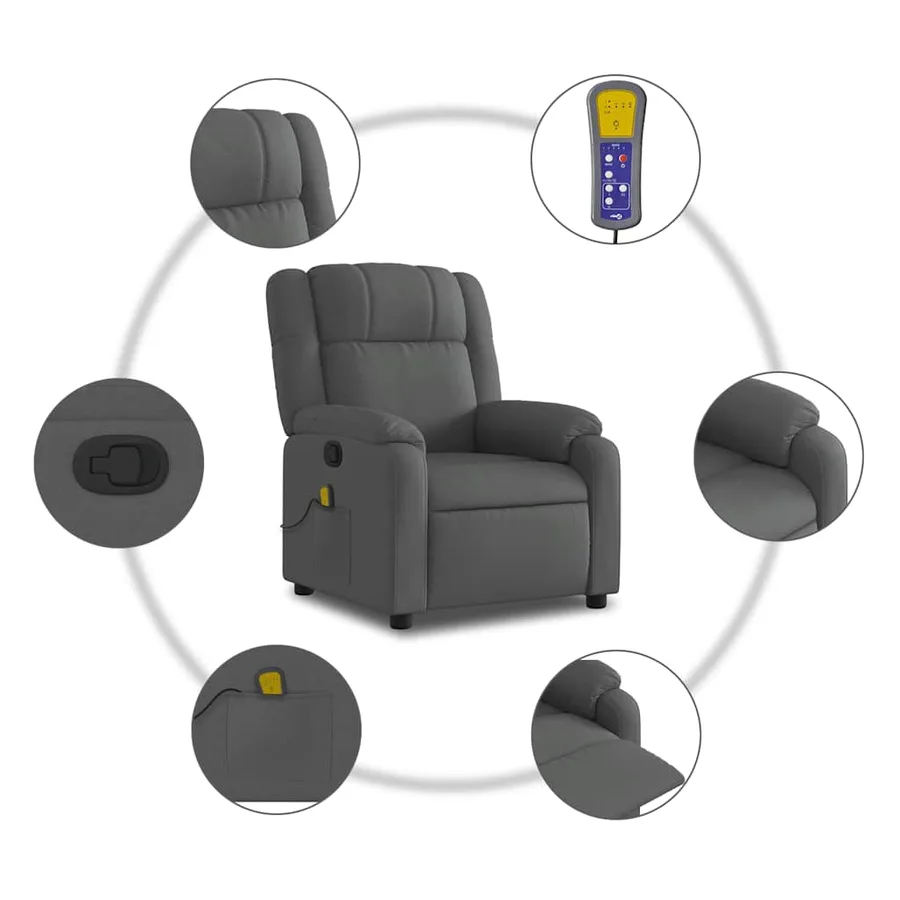 Fauteuil de massage inclinable Gris foncé Tissu - 7