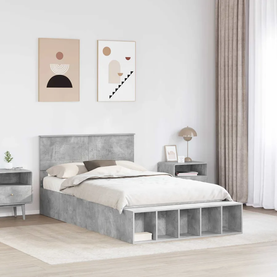 Cadre de lit Gris béton 120 x 190 cm Bois d'ingénierie - 3