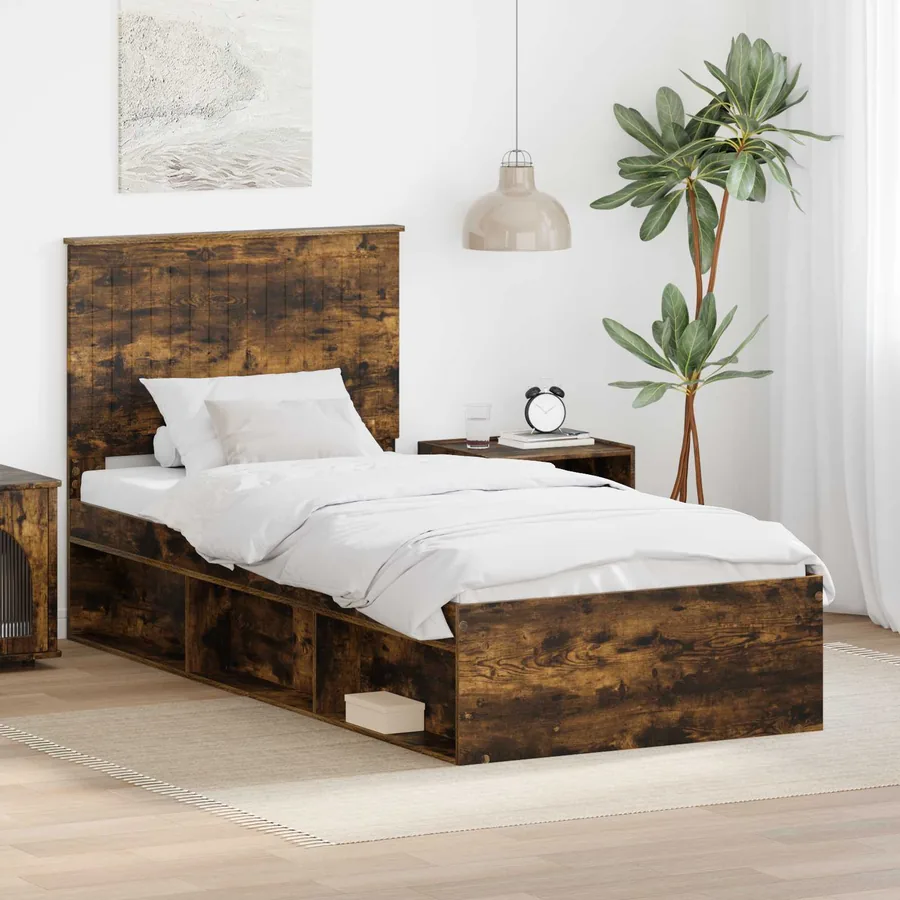 Cadre de lit Chêne fumé 90 x 190 cm Bois de pin massif