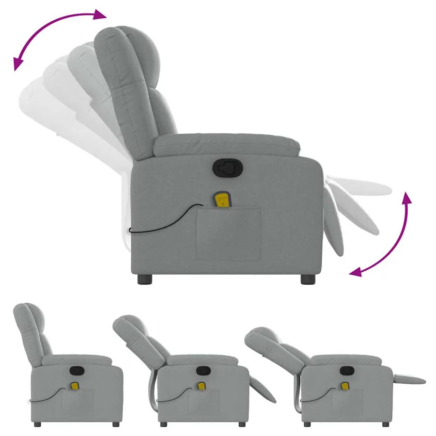 Fauteuil de massage inclinable gris clair tissu - 5