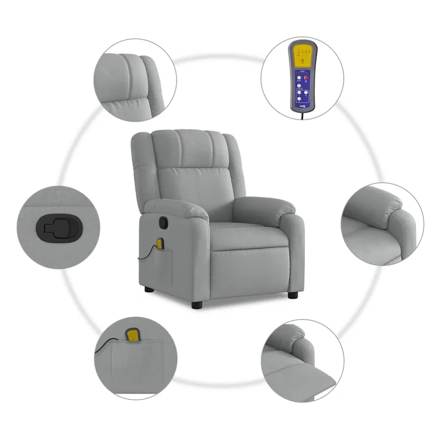 Fauteuil de massage inclinable gris clair tissu - 6
