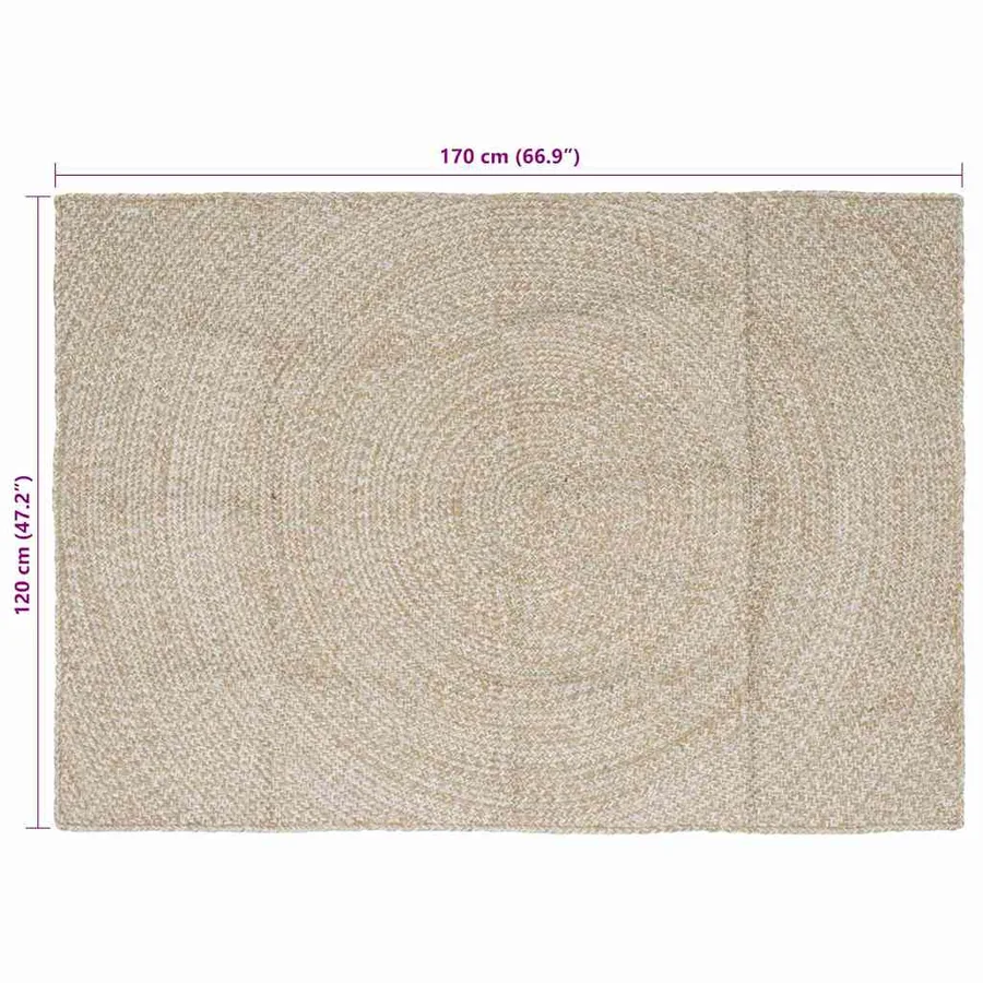Tapis de surface Naturel et Blanc 120 x 170 cm Jute - 8