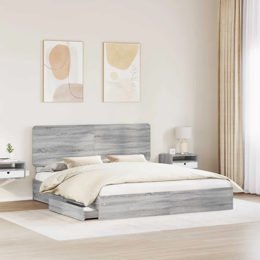 Lit de Rangement Gris Sonoma 200 x 200 cm Bois d'ingénierie - 3
