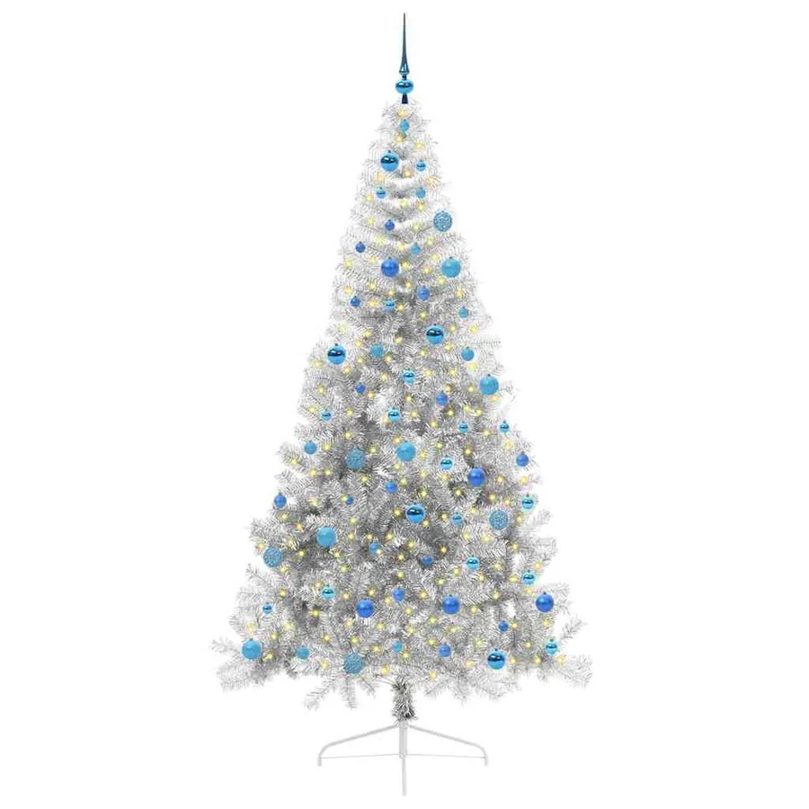 Sapin de Noël artificiel pré-éclairé Argent 240 cm PET - 3
