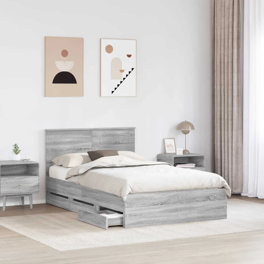 Cadre de lit Gris Sonoma 120 x 190 cm Bois Ingénierie - 3