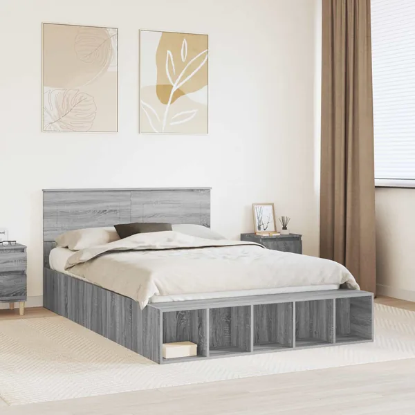 Cadre de lit Gris Sonoma 140 x 190 cm Bois d'ingénierie