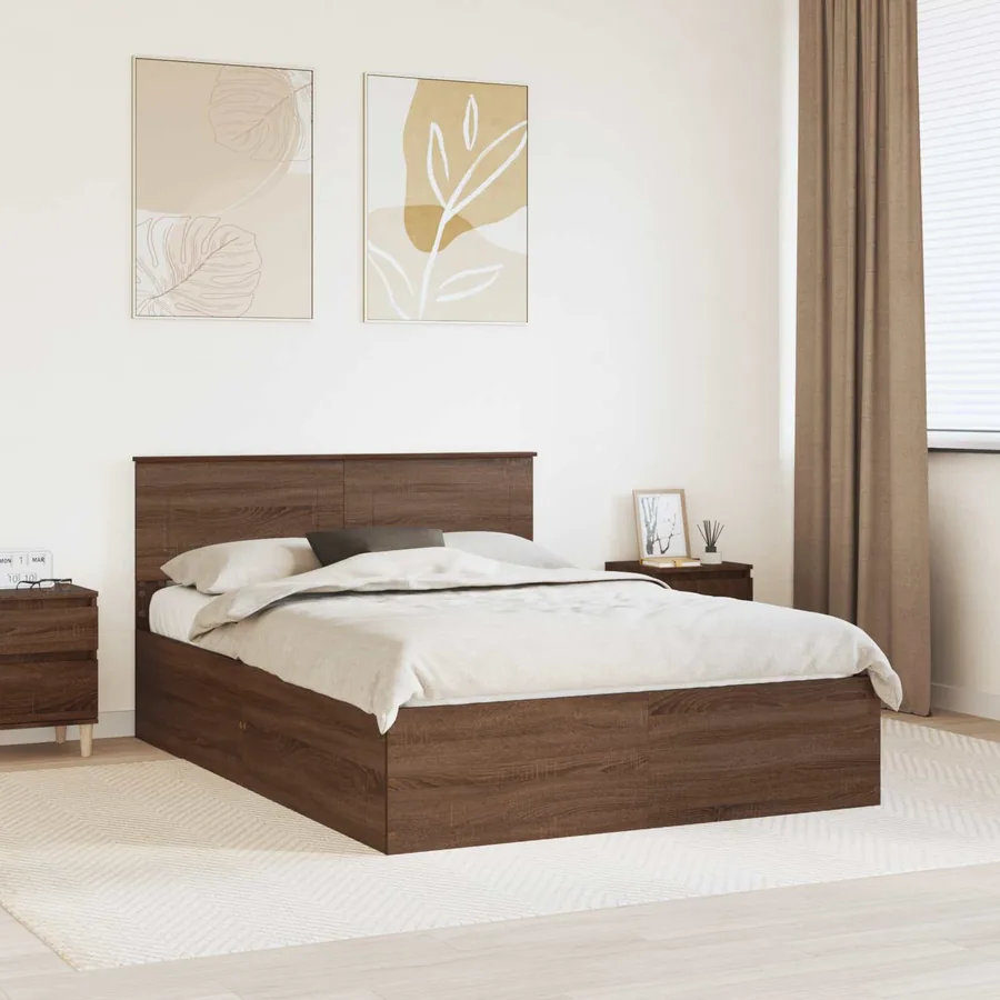 Cadre de lit Chêne brun 140 x 200 cm Bois d'ingénierie