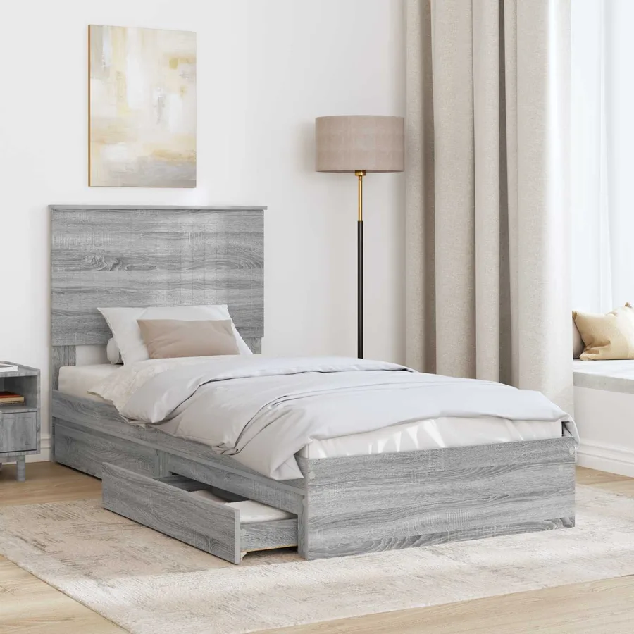 Lit de Rangement Gris Sonoma 90 x 190 cm Bois d'ingénierie - 3